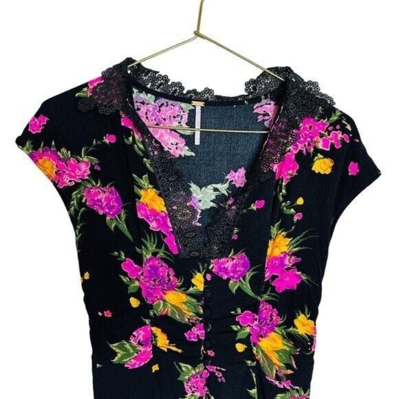 Free People Alora Black Floral Print Mini Dress Women’s Size 0 - Picture 4 of 10